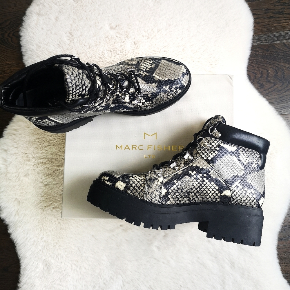 Marc Fisher Lug Kini Leather Snakeskin Combat Boot - Picture 3 of 15